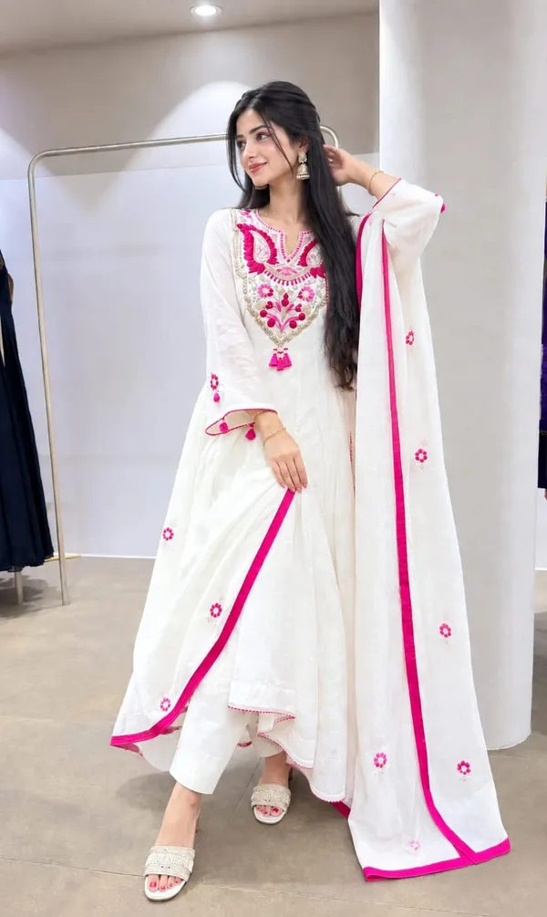 white_cotton_ethnic_Anarkali_suit_set