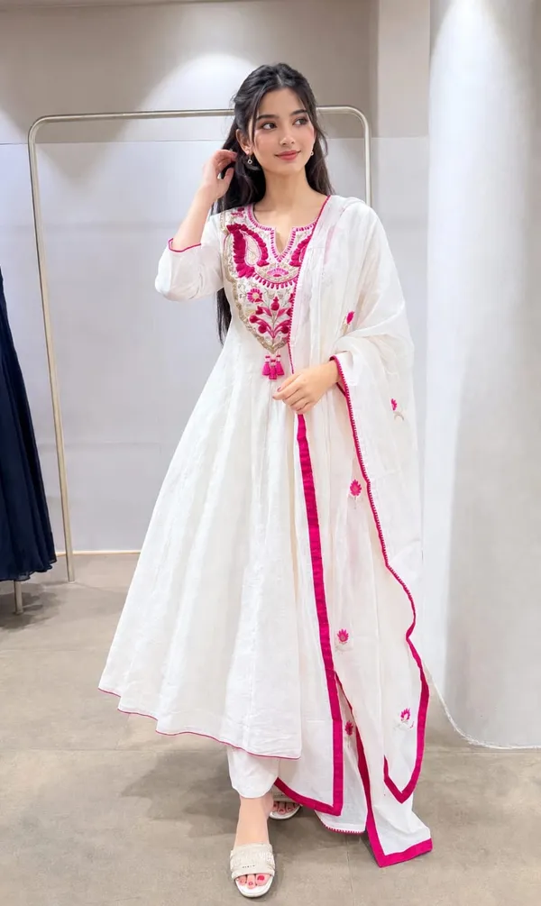 white_cotton_ethnic_Anarkali_suit_set