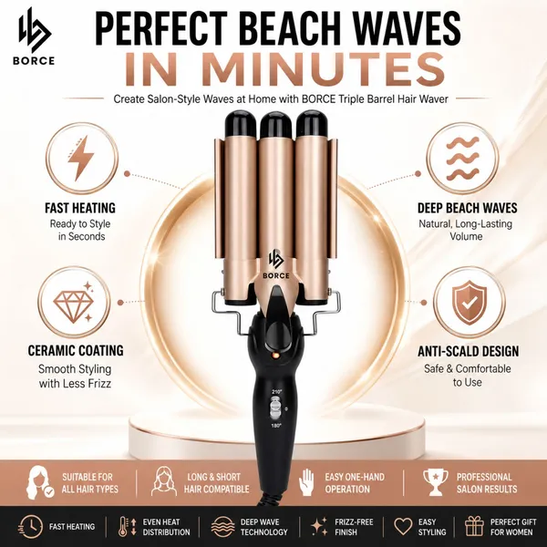 Borce_Triple_Barrel_Hair_Waver_Curling_Iron_for_Women,_3_Barrel_Hair_Crimper,_Instant_Beach_Waves_Curler,_Ceramic_Coated_Hair_Styler_with_Fast_Heating,_Adjustable_Temperature,_Anti-Scald_Design_for_Long_&_Short_Hair.
