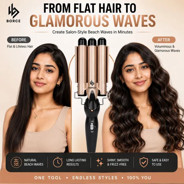 Borce_Triple_Barrel_Hair_Waver_Curling_Iron_for_Women,_3_Barrel_Hair_Crimper,_Instant_Beach_Waves_Curler,_Ceramic_Coated_Hair_Styler_with_Fast_Heating,_Adjustable_Temperature,_Anti-Scald_Design_for_Long_&_Short_Hair.