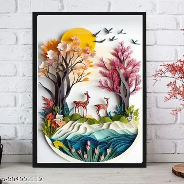 Multicolor_Wood_Modern_3D_Deer_Tree_Paper_Cut_Wall_Hanging_Photo_Frame