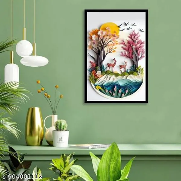 Multicolor_Wood_Modern_3D_Deer_Tree_Paper_Cut_Wall_Hanging_Photo_Frame