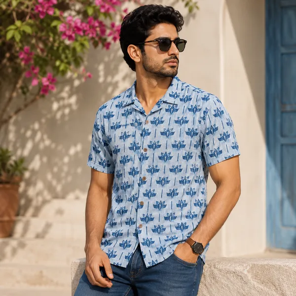 Blue_Cotton_Floral_Block_Print_Regular_Fit_Shirt_For_Men