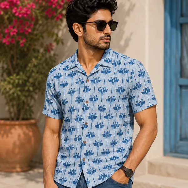 Blue_Cotton_Floral_Block_Print_Regular_Fit_Shirt_For_Men