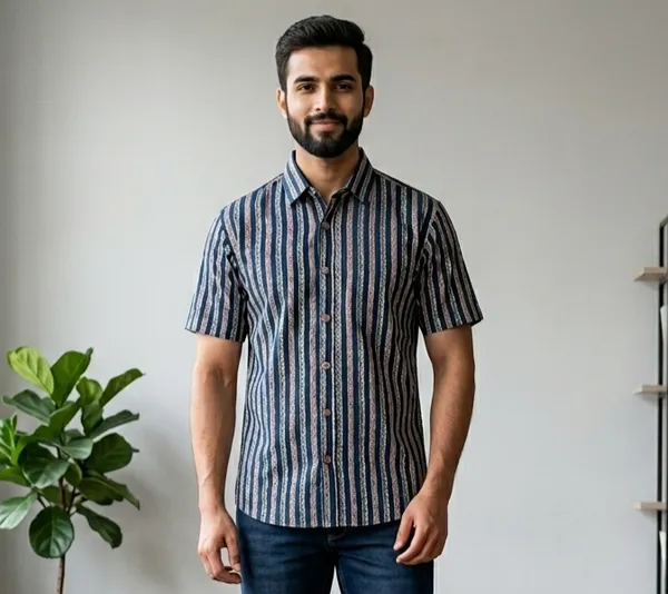 Navy_Blue_Cotton_Striped_Half_Sleeve_Shirt_For_Boys