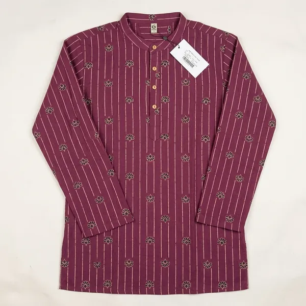 Maroon_Cotton_Floral_Buti_Print_Short_Kurta_For_Men