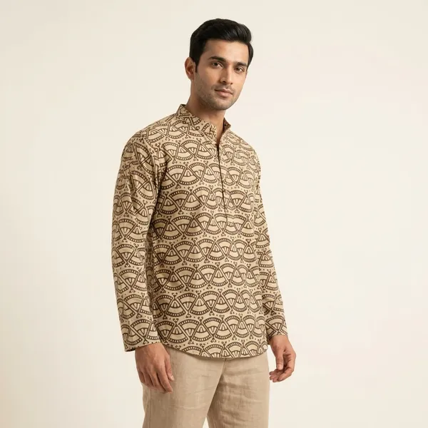 Black_White_Cotton_Regular_Fit_Printed_Short_Kurta_For_Men