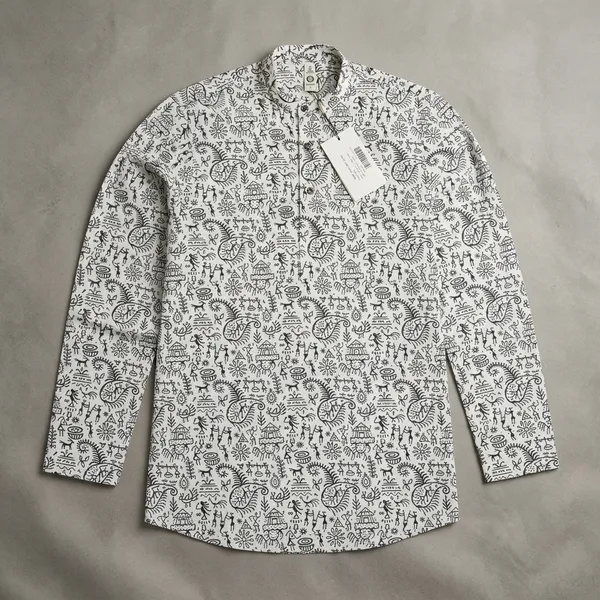 White_Cotton_Regular_Fit_Paisley_Printed_Short_Kurta_For_Men
