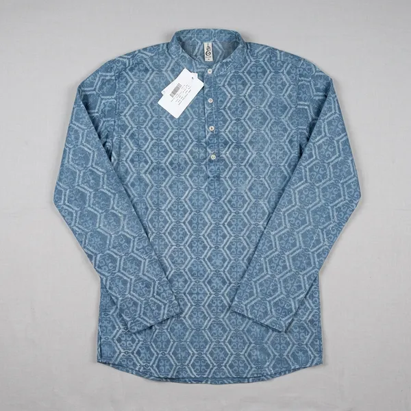 Steel_Blue_Cotton_Geometric_Print_Short_Kurta_For_Men
