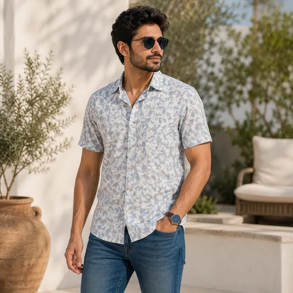 White_Cotton_Floral_Embroidered_Half_Sleeve_Shirt_For_Men