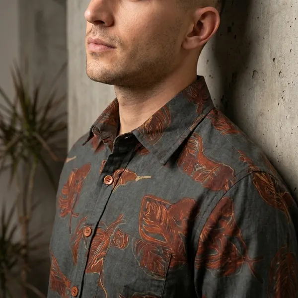 Grey_Cotton_Tropical_Leaf_Print_Regular_Fit_Shirt_For_Men