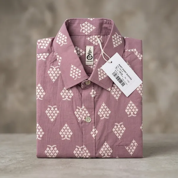 Pink_Cotton_Diamond_Print_Half_Sleeve_Shirt_For_Men