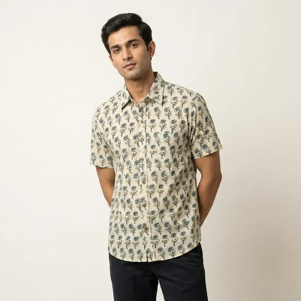 Cream_Cotton_Paisley_Print_Half_Sleeve_Shirt_For_Men