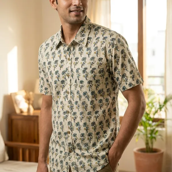 Cream_Cotton_Paisley_Print_Half_Sleeve_Shirt_For_Men