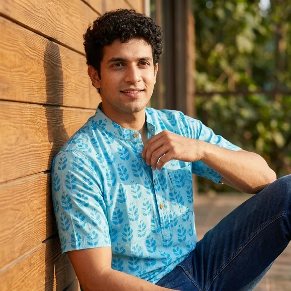 Sky_Blue_Cotton_Leaf_Print_Half_Sleeve_Shirt_For_Men