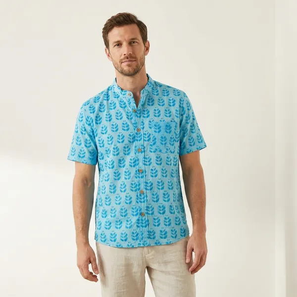 Sky_Blue_Cotton_Leaf_Print_Half_Sleeve_Shirt_For_Men