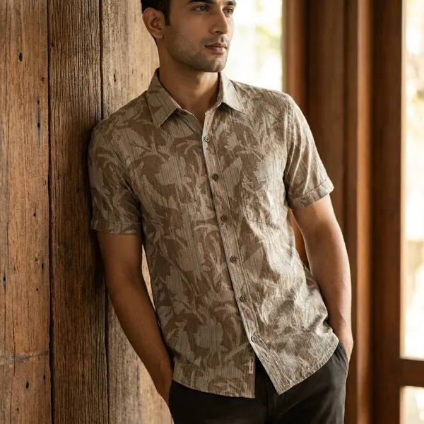 Beige_Brown_Cotton_Camouflage_Print_Half_Sleeve_Shirt_For_Men