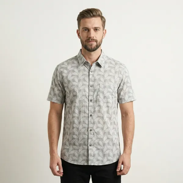 Grey_Cotton_Leaf_Print_Half_Sleeve_Shirt_For_Men