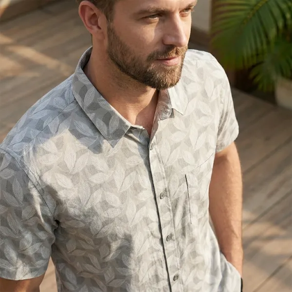 Grey_Cotton_Leaf_Print_Half_Sleeve_Shirt_For_Men