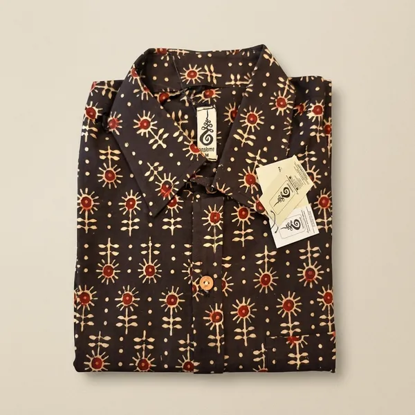 Brown_Cotton_Geometric_Sun_Motif_Print_Regular_Fit_Shirt_For_Men