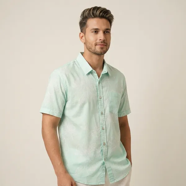 Mint_Green_Cotton_Floral_Print_Half_Sleeve_Shirt_For_Men