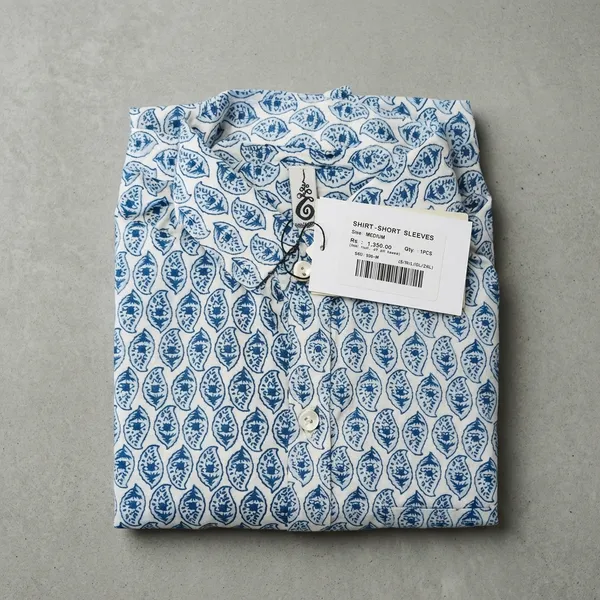 White_Blue_Cotton_Block_Print_Half_Sleeve_Shirt_For_Men
