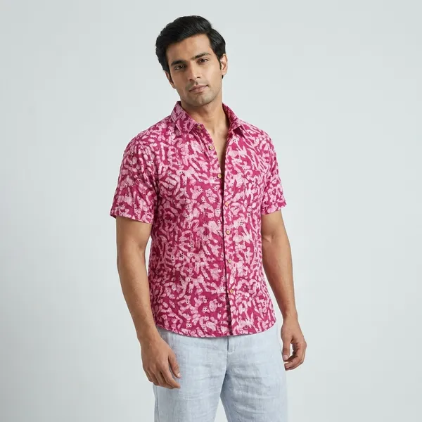 Pink_Cotton_Floral_Print_Half_Sleeve_Shirt_For_Men