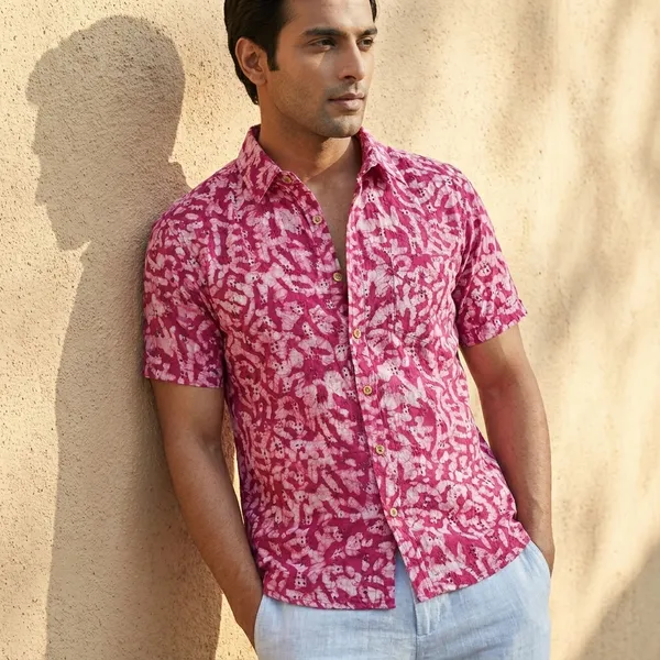 Pink_Cotton_Floral_Print_Half_Sleeve_Shirt_For_Men