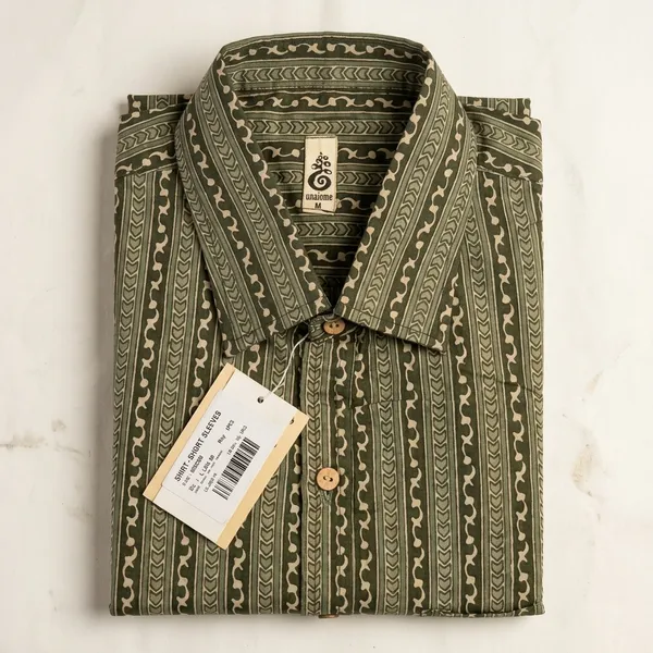 Olive_Green_Cotton_Ethnic_Print_Half_Sleeve_Shirt_For_Men