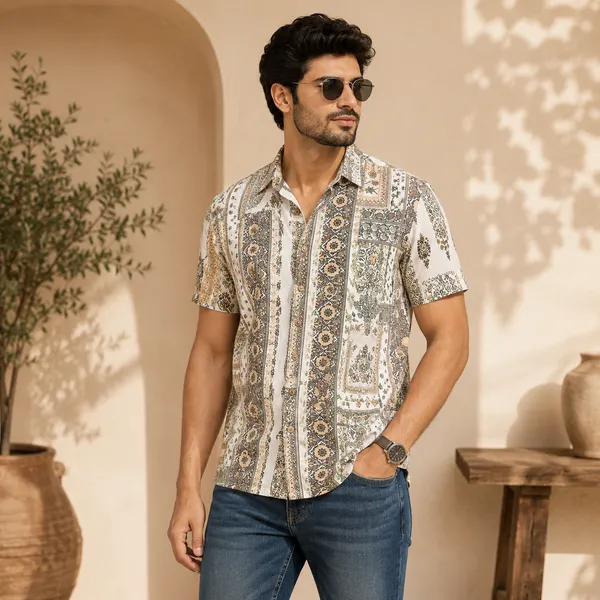 White_Cotton_Ethnic_Print_Regular_Fit_Shirt_For_Men