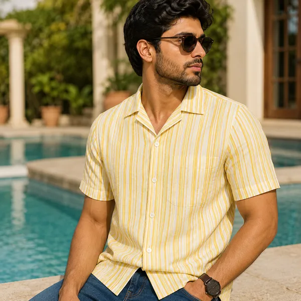 Yellow_And_White_Cotton_Striped_Regular_Fit_Shirt_For_Men