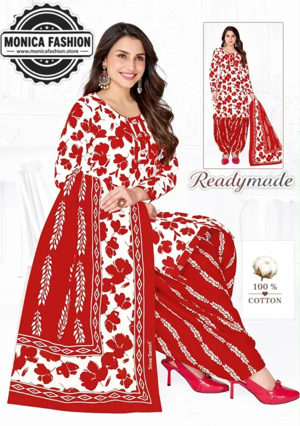 Stunning__Red_&_White_Floral_Printed_Ready-made_100%_Cotton__Patiala_Suit_Set