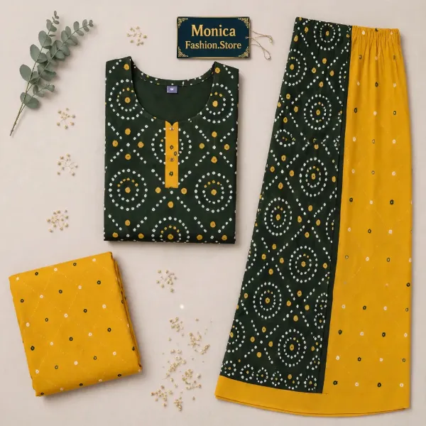 Stunning_Dark_Green_&_Mustard_Yellow_Bandhani_Printed_Ready-made_100_%_Cotton__Patiala_Suit_Set