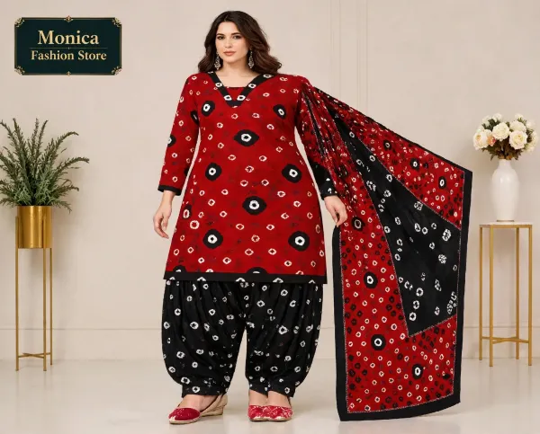 Red__Bandhani_100%_Cotton_Patiala_suit_Readymade_set