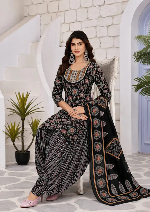 Black_Floral_Printed_Punjabi_Readymade_Suit_Set_with__Patiala_Pants_&_Dupatta