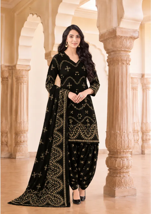 Black_Gold_Bandhani_Printed_Patiala_100%_Cotton_Ready_Made_Suit_Set