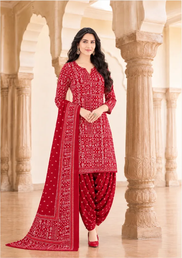 Crimson_Bandhani_Printed_Patiala_100%_cotton_ready_made_Suit_Set