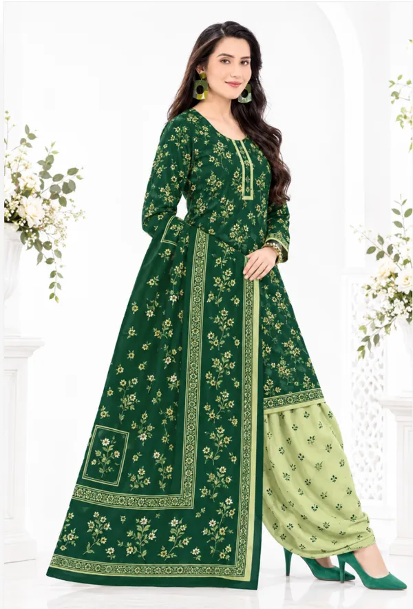 Elegant_Forest_Green_Floral_100%_Cotton_Ready-Made_Patiala_Suit_Set