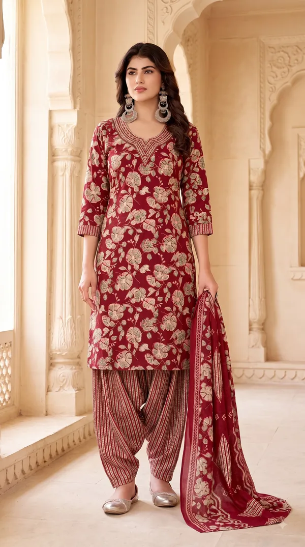 Elegant_Maroon_Floral_Printed_Readymade_Patiala_3-Piece_Suit_Set