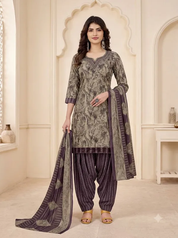 Elegant_Olive_Grey_Printed_Readymade_Punjabi_Suit_Set_with_Patiala_Pants