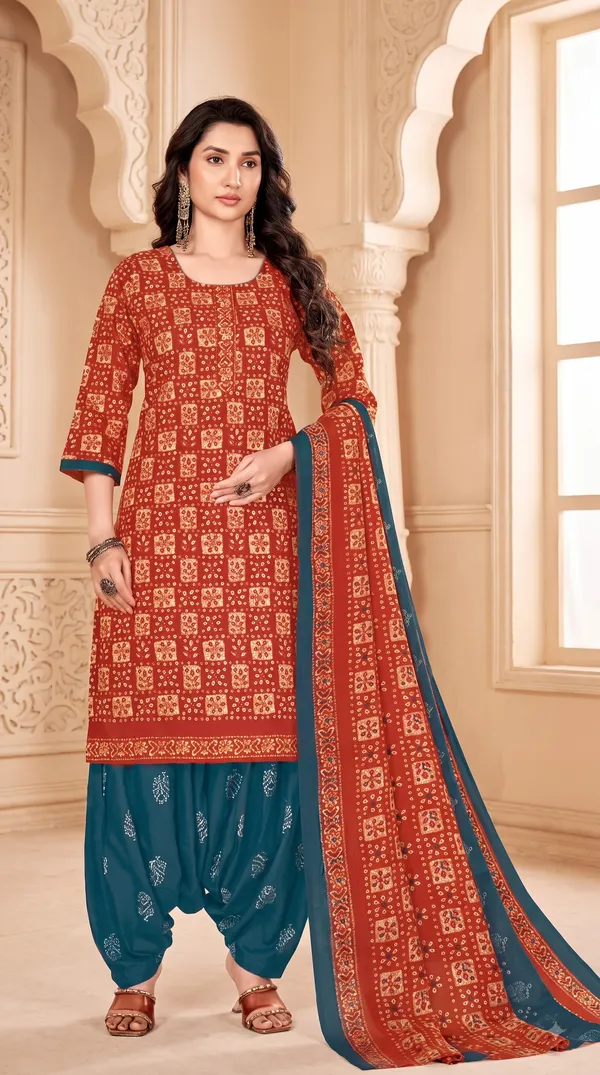 Elegant_Rust_Red_&_Teal_Printed_Ready-made_Patiala_Suit_Set