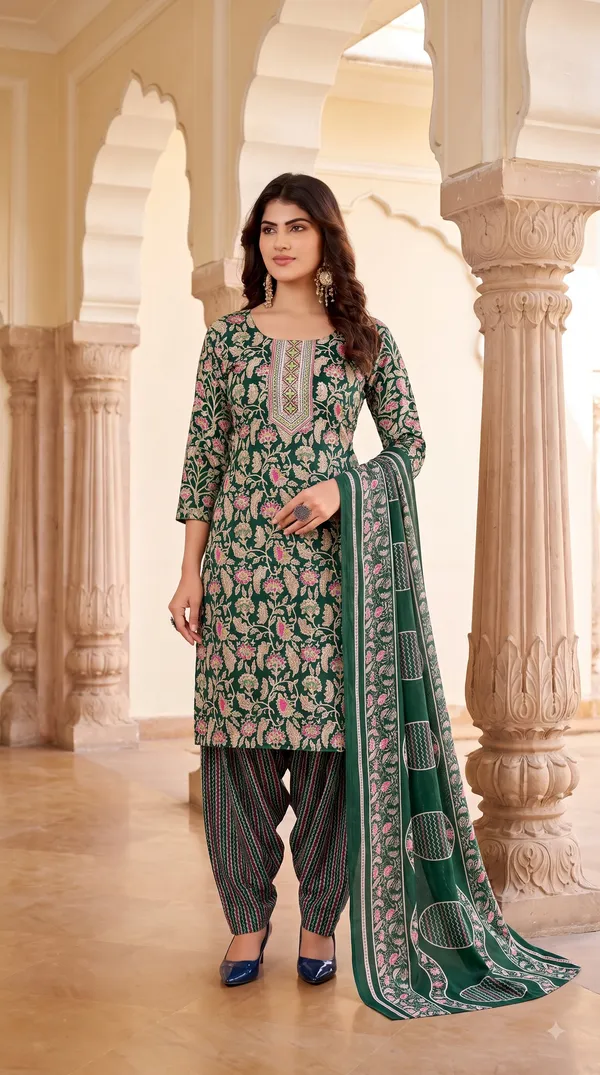 Emerald_Green_Floral_Printed_Ready-made_Patiala_Suit_Set