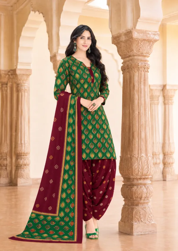 Emerald_&_Wine_Printed_Patiala_100%_cotton_ready_made_Suit_Set