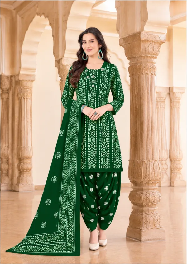 Forest_Green_Bandhani_Patiala_100%_cotton_ready_made_Suit_Set
