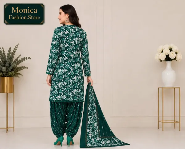 Stunning_Bottle_Green_&_White_Floral_Printed_Ready-made_100_%_Cotton__Patiala_Suit_Set