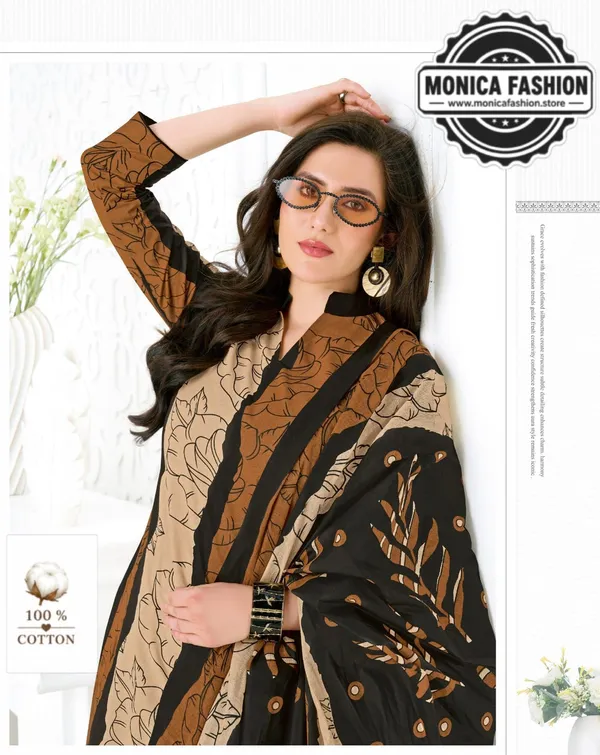 Bold_Striped_Floral_Cotton_Suit_Set_�_Coffee_Brown,_Beige_&_Black
