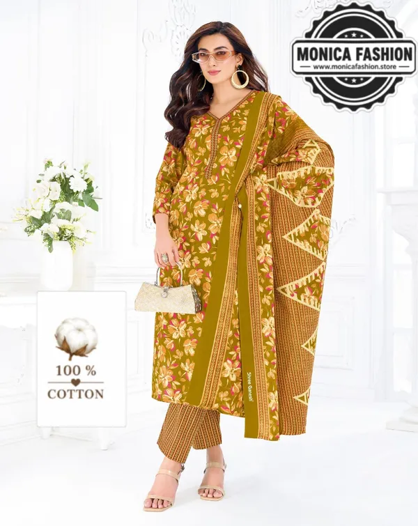 Floral_Printed_Cotton_Suit_Set___Mustard_Olive_&_Pink