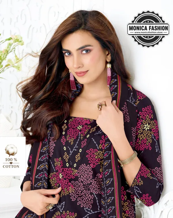 Multicolor_Floral_Printed_Cotton_Suit_Set**_Black_&_Magenta