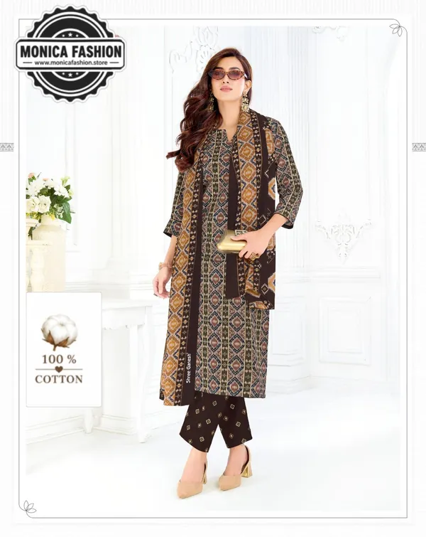 Ikat_Printed_Cotton_Suit_Set_Brown_&_Mustard