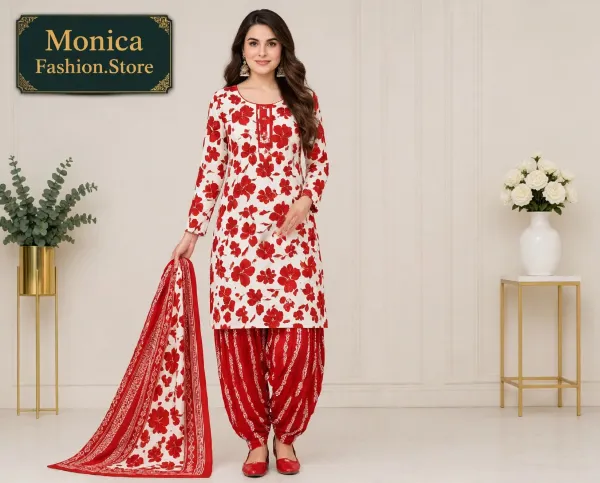 Stunning__Red_&_White_Floral_Printed_Ready-made_100%_Cotton__Patiala_Suit_Set